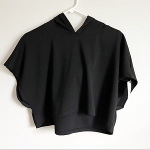 Cut The Frills Black Oversized Cropped Short Sleeve Hoodie  Hooded Top Small
